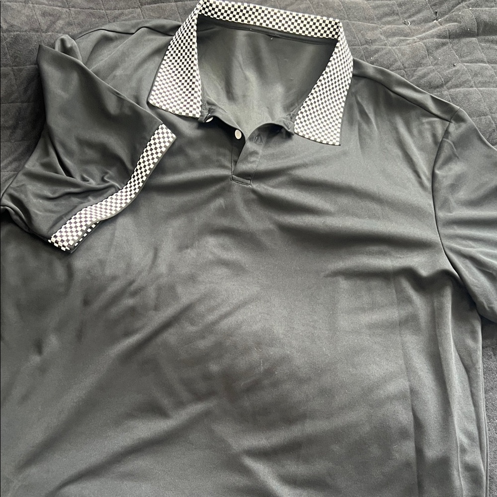 SHEIN Dark Gray Polo with Checkered Accents